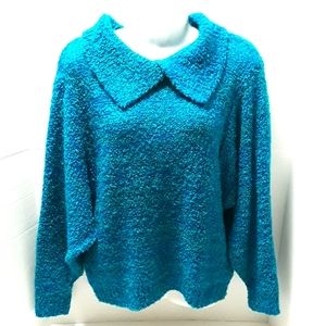 Vintage Collage Knit Sweater Loose Blue L